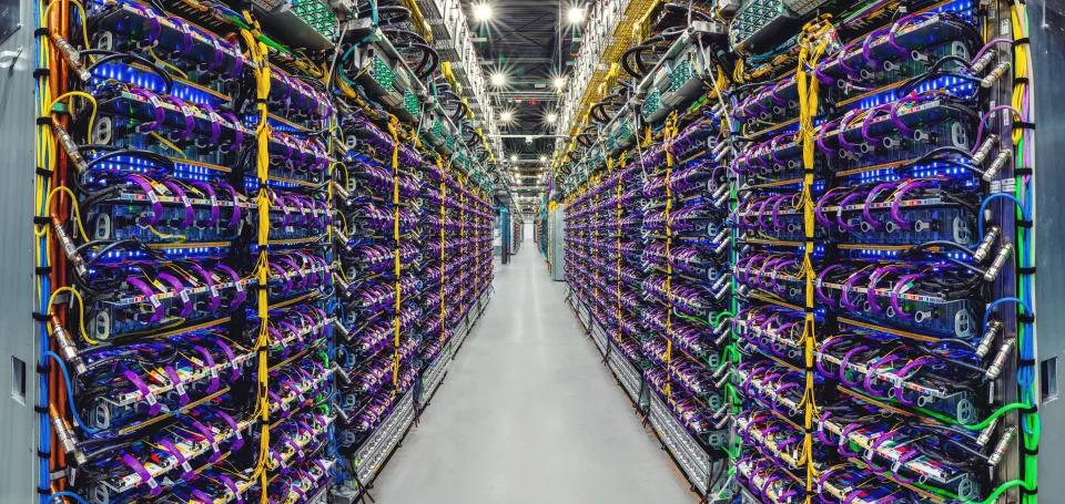 A series of servers powering Google's Gemini AI platform. (Image: Google)