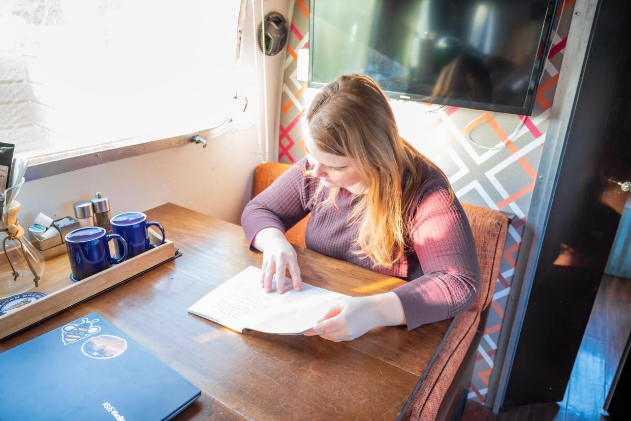 molly reading in airstream