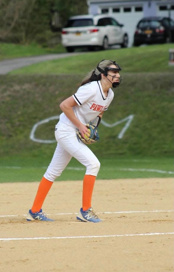 Pawling's Mikaela Mammola readies to deliver a pitch during a 2022 softball game.