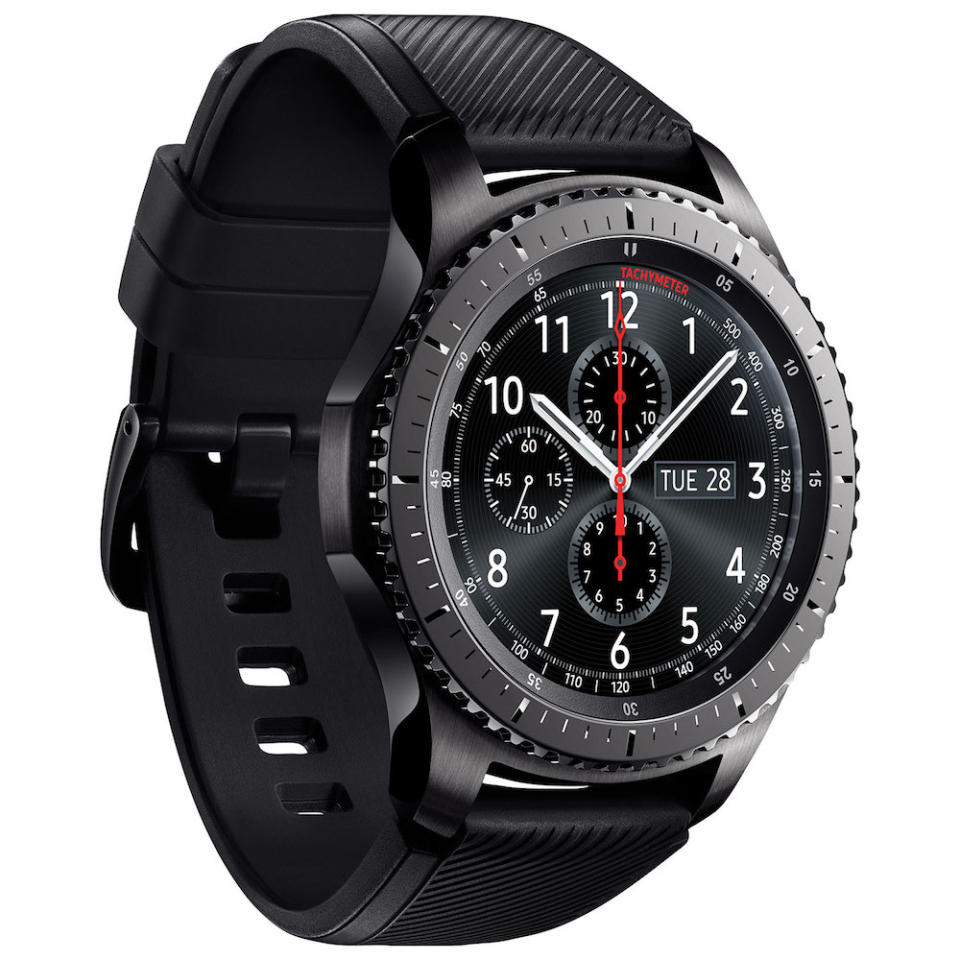 <p>It’s always a little gut-wrenching to shop for the techie because electronics aren’t cheap. However, it doesn’t hurt to spoil your tech-obsessed friend or family member once in a while with something like this highly intelligent cyborg in watch form. The Samsung Gear S3 Frontier Smartwatch is incredibly stylish with Bluetooth, Wi-Fi, voice command and GPS capabilities. <br><strong><a rel="nofollow noopener" href="https://www.bestbuy.ca/en-ca/product/samsung-samsung-gear-s3-frontier-smartwatch-with-heart-rate-monitor-sm-r760ndaaxac/10488762.aspx" target="_blank" data-ylk="slk:SHOP IT: Best Buy, $399.99;elm:context_link;itc:0;sec:content-canvas" class="link ">SHOP IT: Best Buy, $399.99</a></strong> </p>