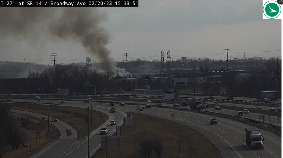 An Ohio Department of Transportation traffic camera shows the scene of an explosion in Oakwood Village.