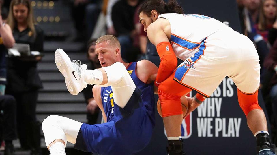 What a legend! Steven Adams saves his rival. Pic: Getty
