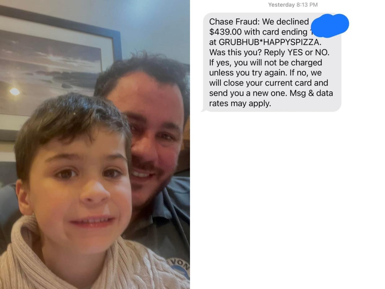 keith and mason stonehouse with text from Chase bank