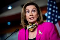 FILE PHOTO: U.S. House Speaker Nancy Pelosi (D-CA) speaks during a news conference on Capitol Hill