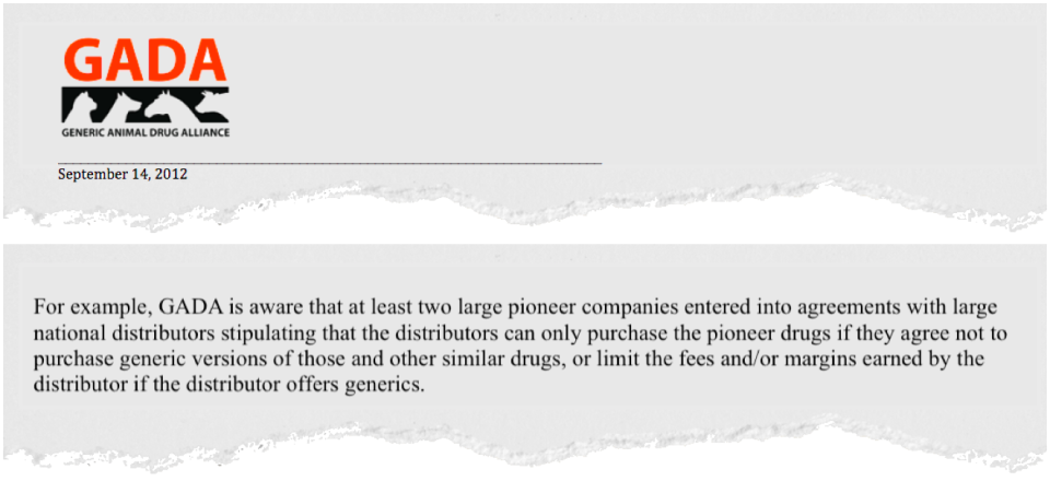 An excerpt from a letter the Generic Animal Drug Alliance sent to the Federal Trade Commission ahead of the FTC's 2012 workshop about competition in the pet medications industry.