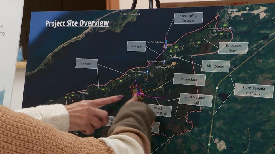 An Atlas Salt Inc. map on display at one of its public consultations in St. George's showing the potential area for the road salt mine. 