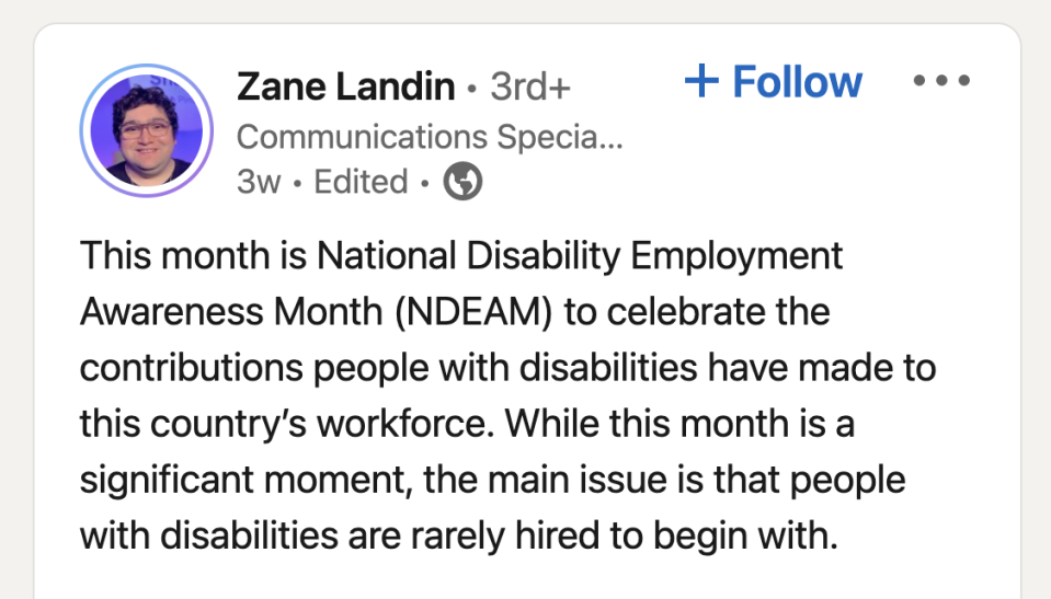 while this month is a significant moment the main issue is that people with disabilities are rarely hired to begin with