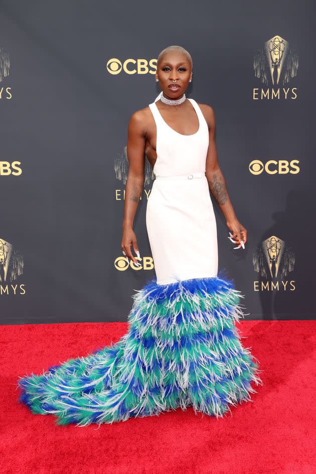 Cynthia Erivo walks the red carpet at the 73rd Primetime Emmy Awards at L.A. Live on Sunday in Los Angeles. (Photo: Rich Fury/Getty Images)