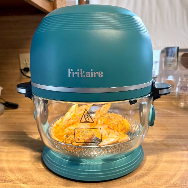 Fritaire Self-Cleaning Glass Bowl Air Fryer, 5 Qt, 6 Functions, BPA Free, Rotisserie/Tumbler, Green