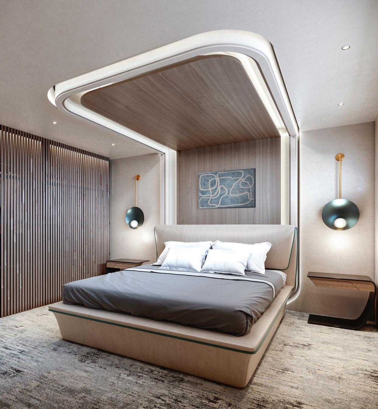 One of the bedrooms aboard the superyacht.