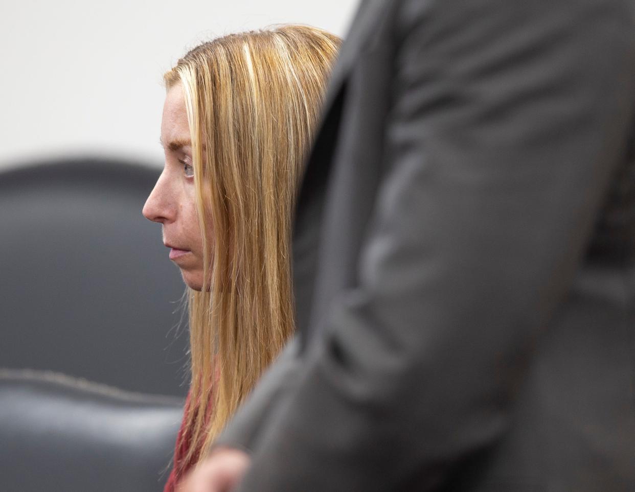 Former Wall High School teacher Julie Rizzitello, who faces charges of having sex with a student, appears before Superior Court Judge Marc C. Lemiuex.
Freehold, NJ
Tuesday, July 16, 2024