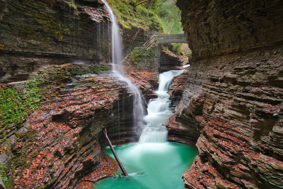 a waterfall in Watkins Glen State Park in New York