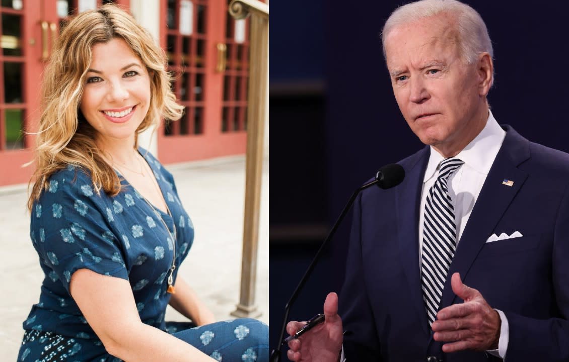 Rebecca Soffer, the CEO of Modern Loss, wrote an open letter to President Biden urging his administration to implement a National Bereavement Policy. (Photos: Left, Rebecca Soffer, Courtest; Right, President Joe Biden, Getty Images)
