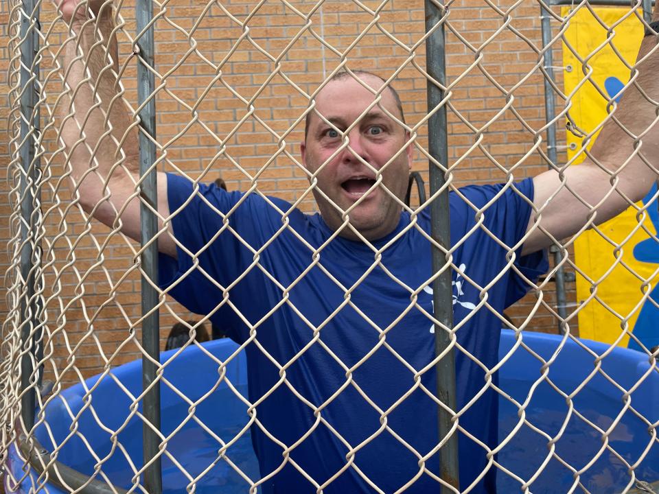 Charlie Austin, community leader and president of Beaver Creek Kayak Club, bravely volunteered for the dunking booth at the 70th annual Karns Community Fair at Karns High School on July 15, 2023.