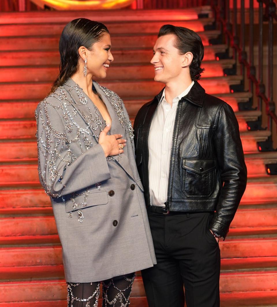 Zendaya and Tom Holland at a photocall for their new film, Spider-Man: No Way Home (PA)