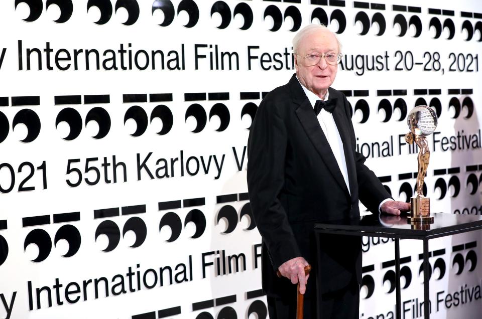 Michael Caine receives the Crystal Globe for Outstanding Contribution to World Cinema at the 55th Karlovy Vary International Film Festival on August 20, 2021 in Karlovy Vary, Czech Republic.
