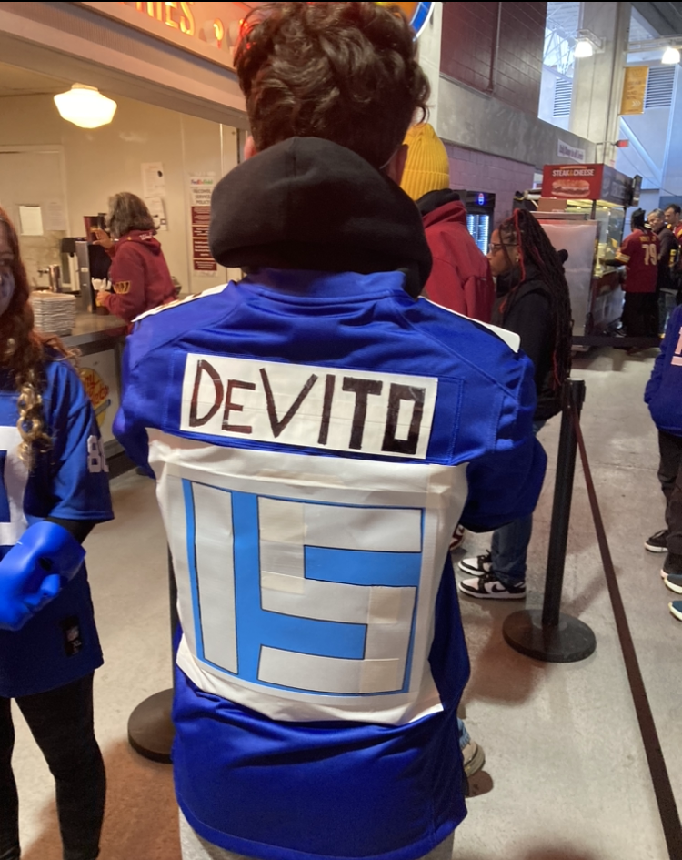 Giants fan Riley Touchette attended his first game Sunday wearing a Daniel Jones jersey that he turned into a custom-made one representing undrafted rookie Tommy DeVito, who led Big Blue to the 31-19 victory over the Commanders.