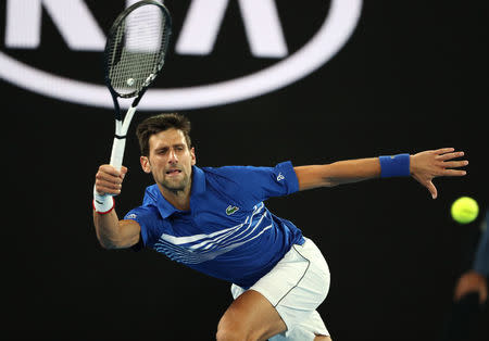 Tennis - Australian Open - Men's Singles Final - Melbourne Park, Melbourne, Australia, January 27, 2019. Serbia's Novak Djokovic in action during the match against Spain's Rafael Nadal. REUTERS/Lucy Nicholson