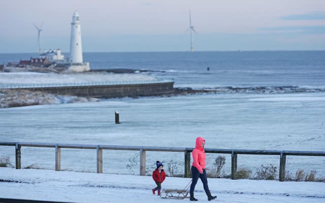 Snow on the coast at Whitley Bay, Tyne and Wear (Owen Humphreys/PA)