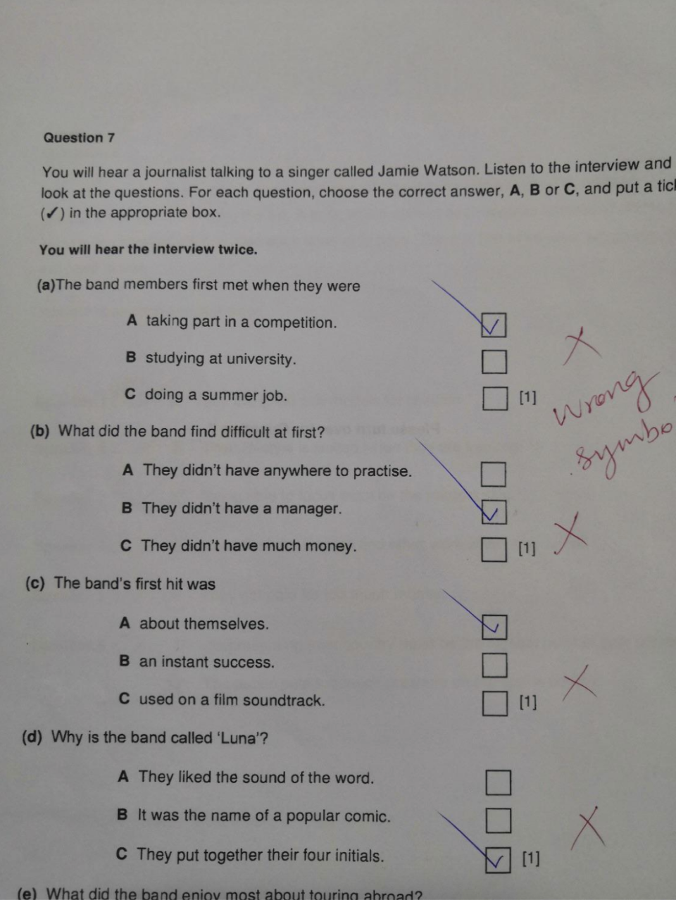 Teacher says it's the "wrong symbol" and marks those responses with an x