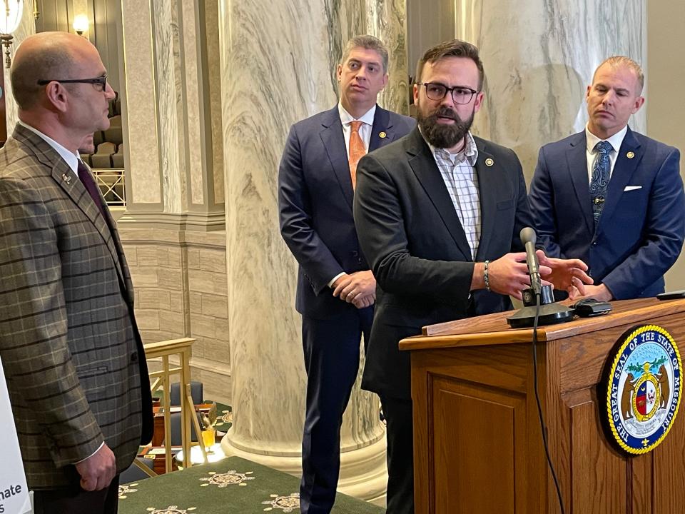 State Sen. Nick Schroer speaks to reporters on Feb. 1, 2024.