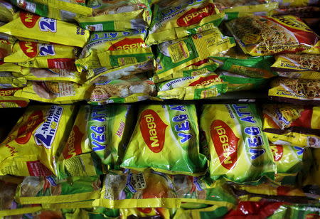 Packets of Nestle's Maggi instant noodles are seen on display at a grocery store in Mumbai, India, June 3, 2015. REUTERS/Danish Siddiqui