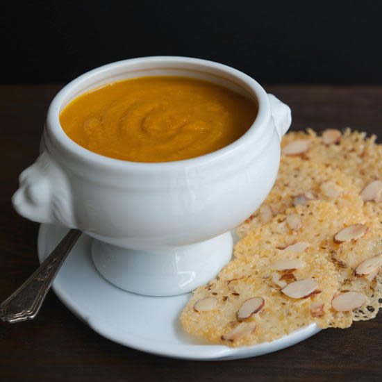 Curried Winter Squash Soup with Cheddar Crisps 