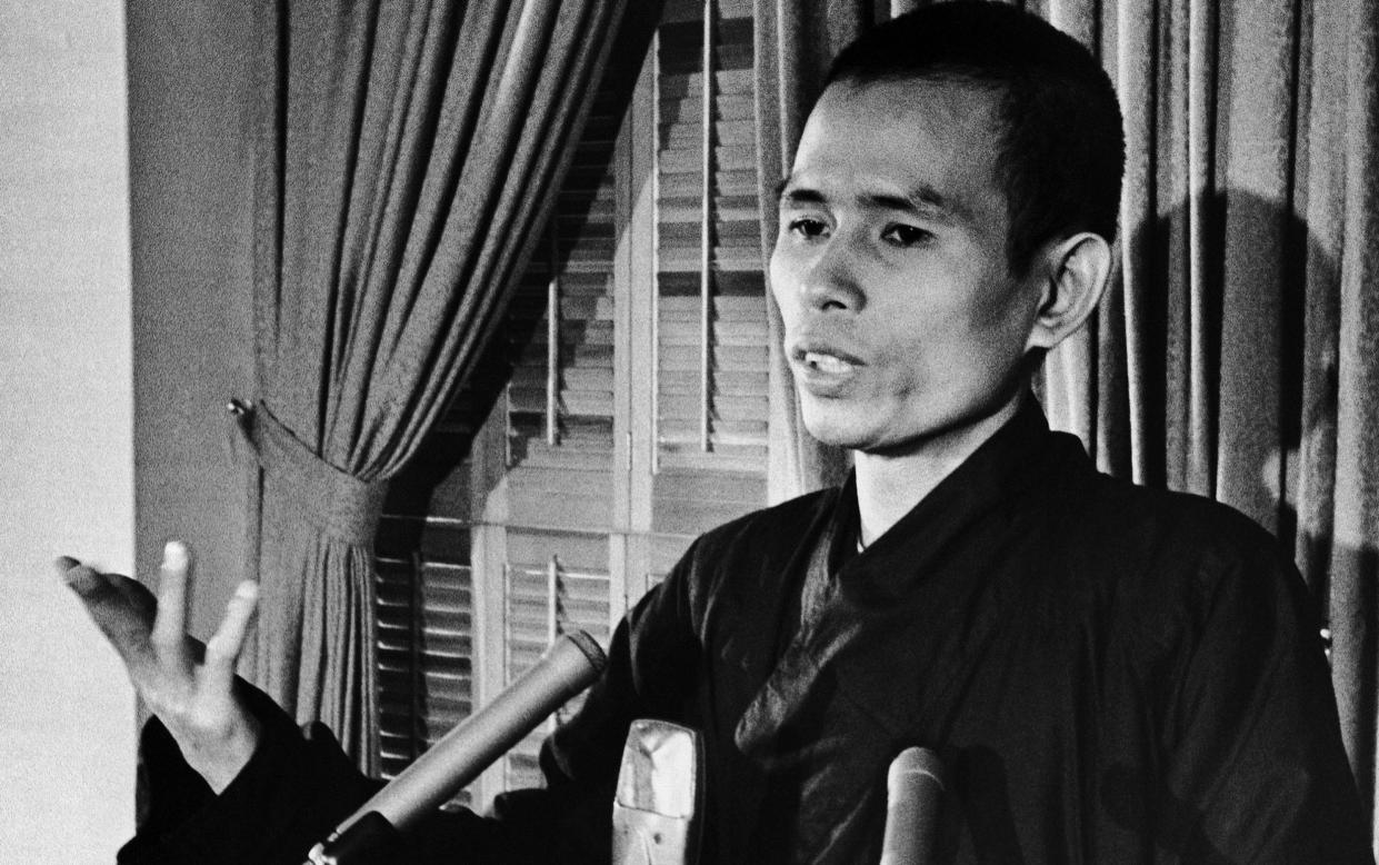 Thich Nhat Hanh speaking out at a Washington news conference in support of the people of Vietnam, 1966 - AP Photo/Washington Star