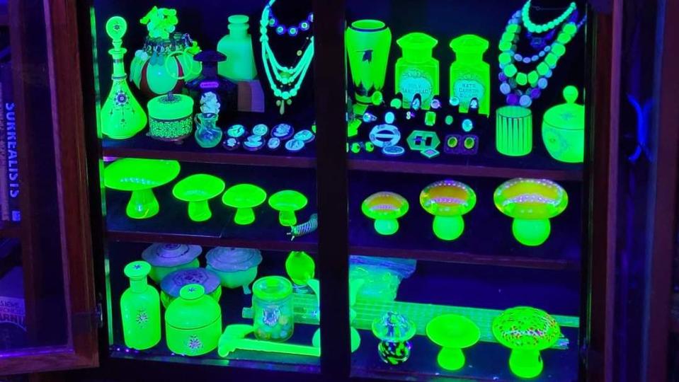 whitney granger's uranium glass curio cabinet