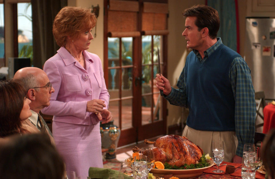 Holland Taylor and Charlie Sheen in an episode of "Two and a Half Men." (Photo: CBS Photo Archive via Getty Images)