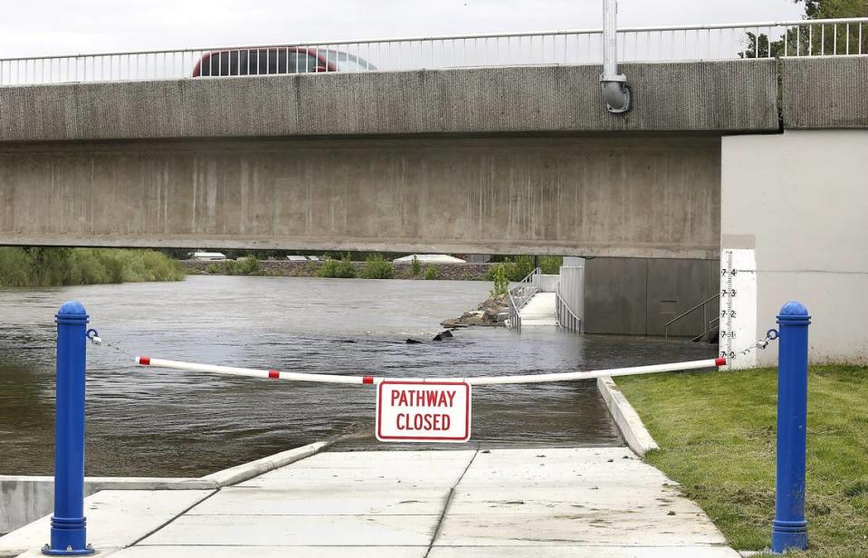 The National Weather Service predicts the Yakima River will crest this weekend a little below food stage. High spring flows can cause the closure of the Yakima River Gateway Park trail in West Richland.