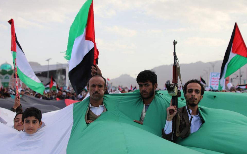 Houthi protests in support of the Palestinian cause have been held in the Yemeni capital Sanaa