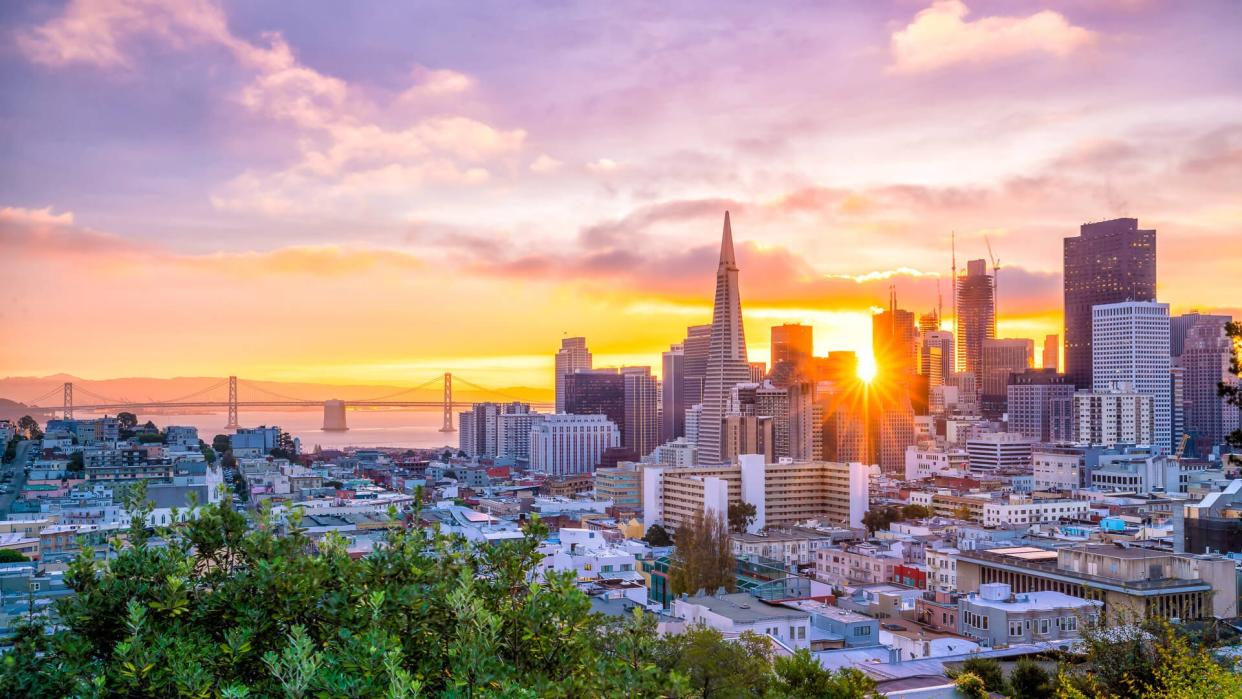 San Francisco California skyline at sunset