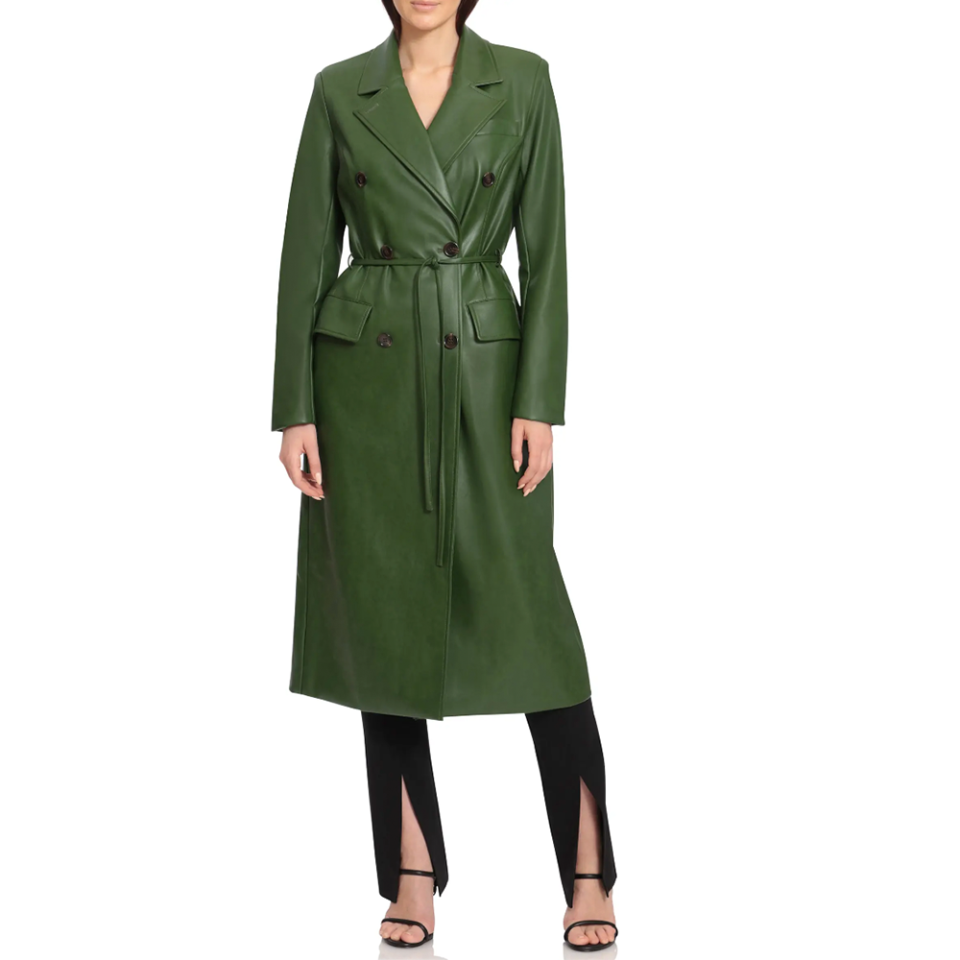 Water-Resistant Faux Leather Trench Coat