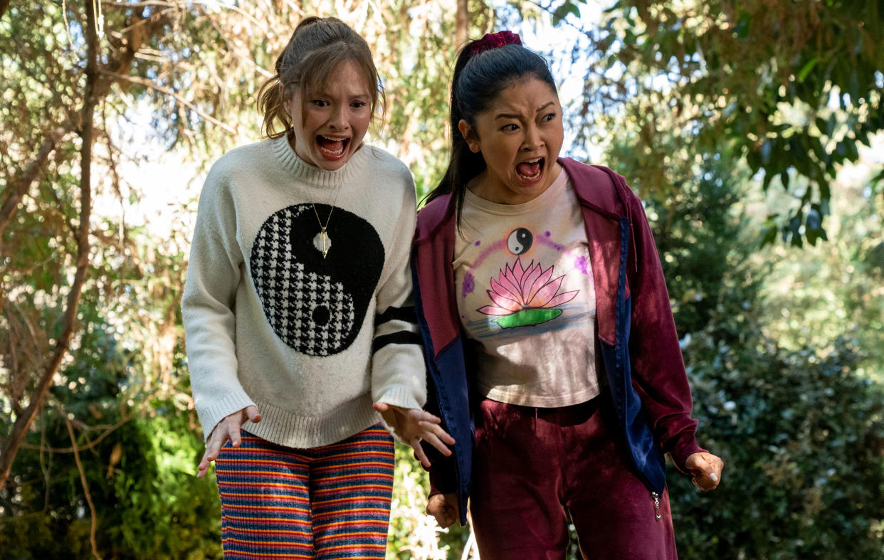 Zoe Margaret Colletti (Left) stars as Gia, best friend of  Erika (played by Lana Condor- Right) (Kevin Estrada / Netflix)