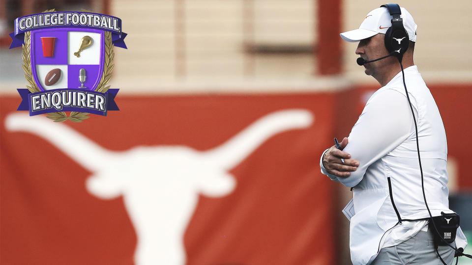 University of Texas Longhorns head coach Steve Sarkisian calls a play during the spring game in April 2022. The Longhorns placed a surprising 18 in Monday's first AFCA coaches poll. (Photo by Adam Davis/Icon Sportswire via Getty Images)