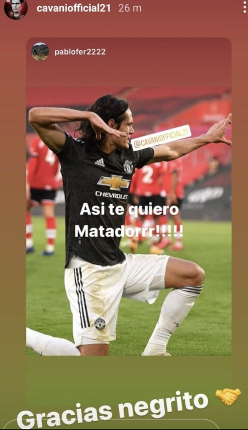 Dieser Post ist der Stein des Anstoßes. Eigentlich hatte Cavani sich nur bei dem Fan bedanken wollen. (Quelle: Screenshot Instagram)