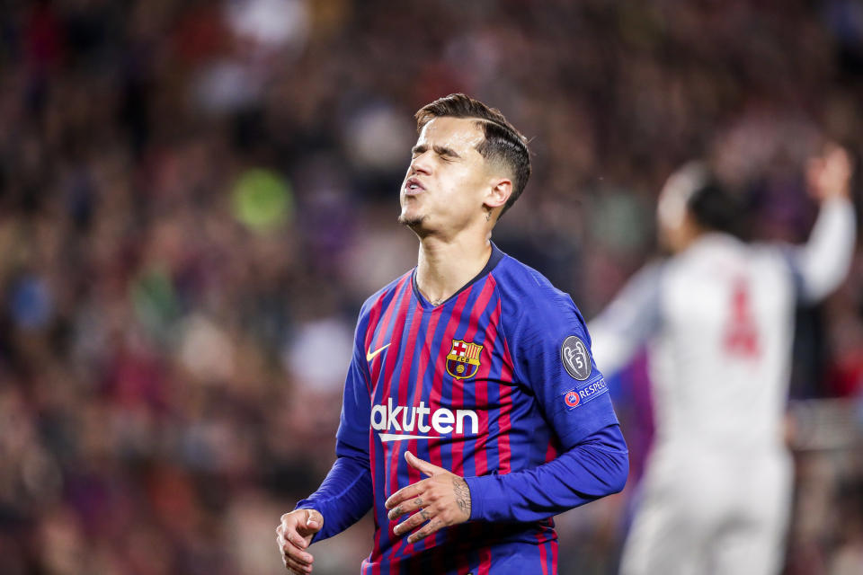 BARCELONA, SPAIN - MAY 1: Philippe Coutinho of FC Barcelona during the UEFA Champions League  match between FC Barcelona v Liverpool at the Camp Nou on May 1, 2019 in Barcelona Spain (Photo by David S. Bustamante/Soccrates/Getty Images)