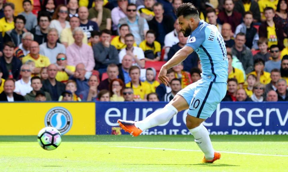 Sergio Agüero of Manchester City in action at Watford on the final day of the Premier League.