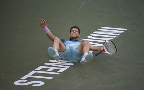 Dominic Thiem of Austria celebrates after beating Roger Federer of Switzerland in the final of the men's singles of the BNP Paribas Open on March 17, 2019 at the Indian Wells Tennis Garden in Indian Wells, California - Credit: Getty Images&nbsp;