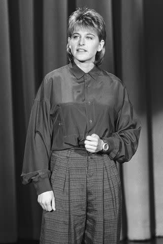 <p>Alice S. Hall/NBCU Photo Bank</p> Ellen DeGeneres performing stand-up on 'The Tonight Show' in 1987.