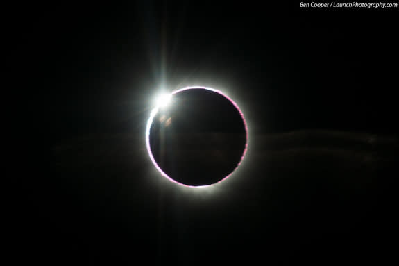 The diamond ring effect of the 2013 total solar eclipse is seen in this amazing photo by eclipse-chasing photographer Ben Cooper, who captured the image from an airplane at 43,000 feet on Nov. 3, 2013 during a rare hybrid annual/total solar ecl