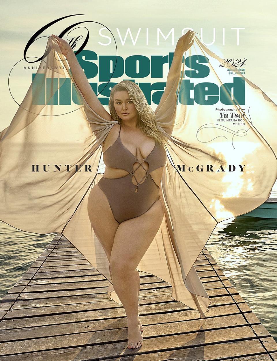 Hunter McGrady wearing a one-piece for SI Swimsuit