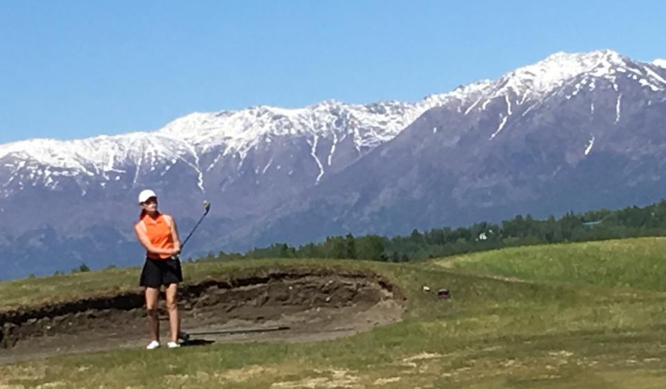 Anika Richards of Fernandina Beach grew up playing golf in Alaska. In this photo, she was playing a hole with the Chugach Mountain Range in the background.