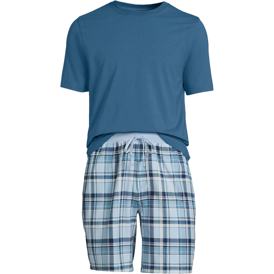 7. Lands’ End Men’s Knit Jersey Pajama Shorts Sleep Set