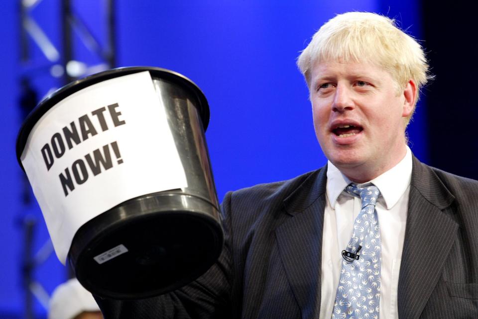 Shadow Arts Minister Boris Johnson campaigns for donations from delegates at the Conservative Party Annual Conference in Bournemouth. 15/10/2004: Tory MP Boris Johnson who edits The Spectator magazine where a leading article has accused Liverpudlians of wallowing in what they regard as their "victim status" over the murder of Ken Bigley and the Hillsborough football disaster in 1989.