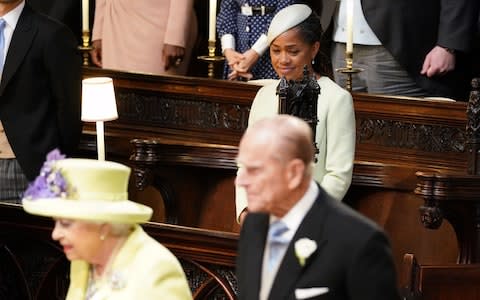Doria Ragland watches the arrival of the Queen and the Duke of Edinburgh at St George's Chapel  - Credit: Dominic Lipinski/PA
