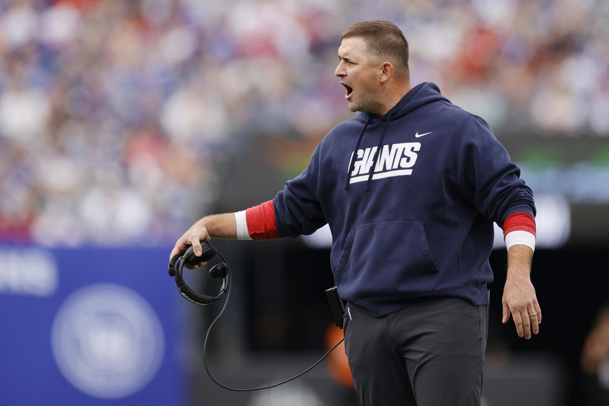 Giants head coach Joe Judge might be feeling the heat after another brutal start to the season. (Photo by Sarah Stier/Getty Images)