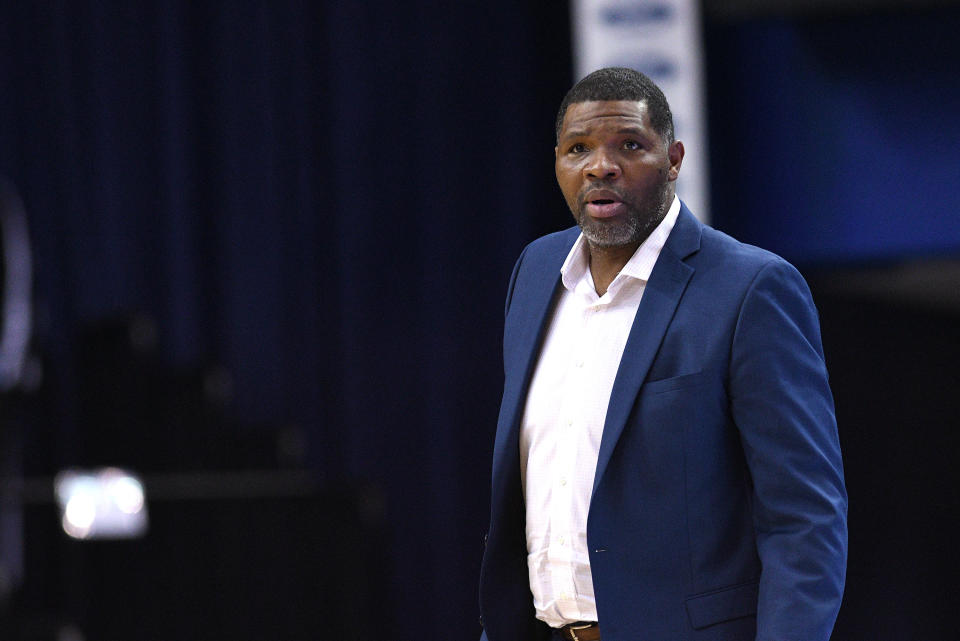 Evansville coach Walter McCarty has been put on leave following a "troubling" alleged Title IX violation. (Photo by Michael Allio/Icon Sportswire via Getty Images)