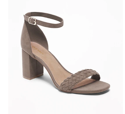 Faux-Suede Braided-Strap Block-Heel Sandals